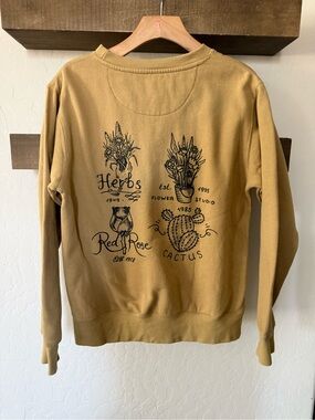 SCW|Mustard Tan Graphic Boho indie Crewneck Sweatshirt-Cactus & Florals•••SMALL